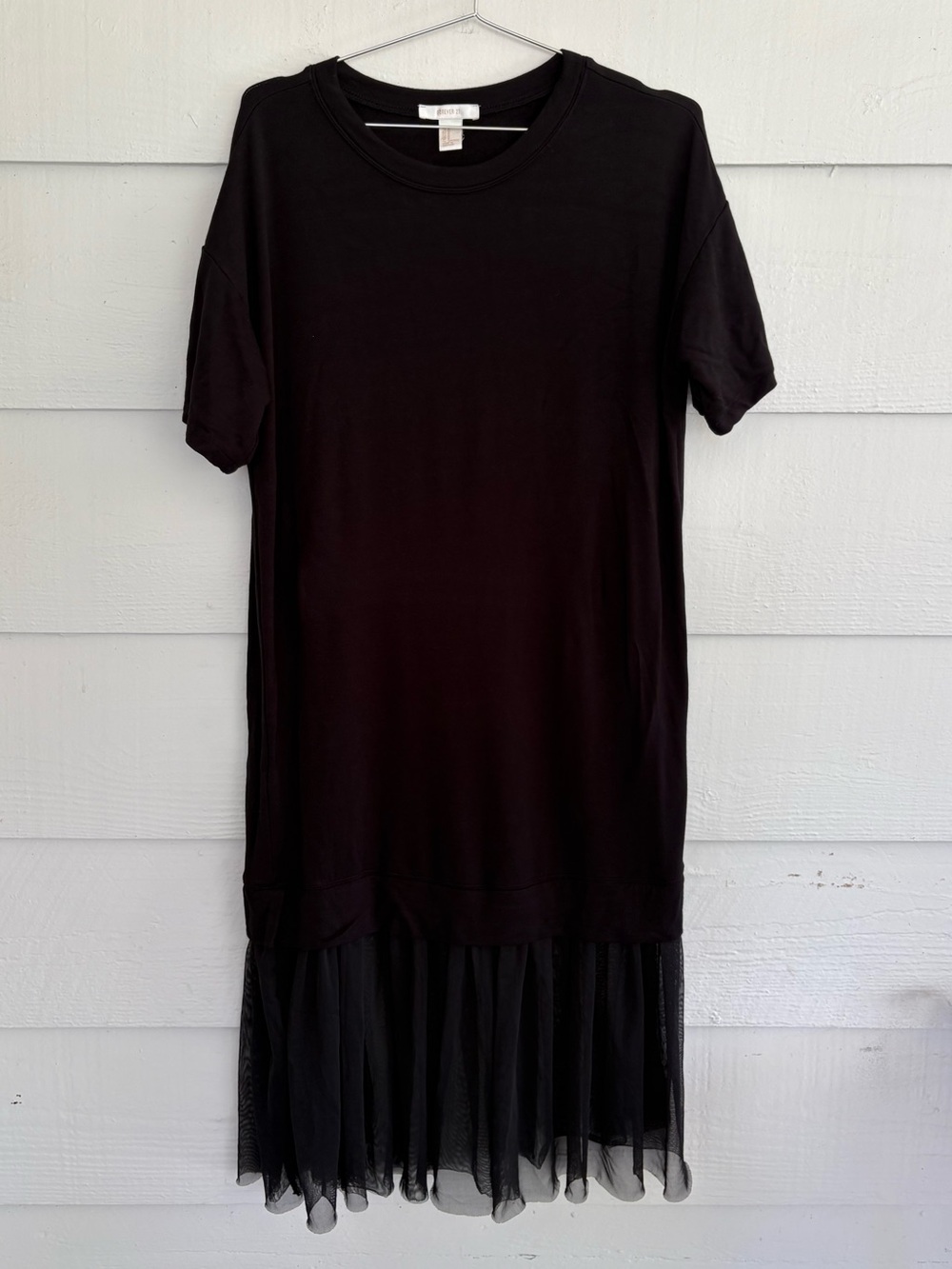 Forever 21 Black Tulle Hem T-Shirt Dress Women’s Medium Layered Midi Goth Y2K